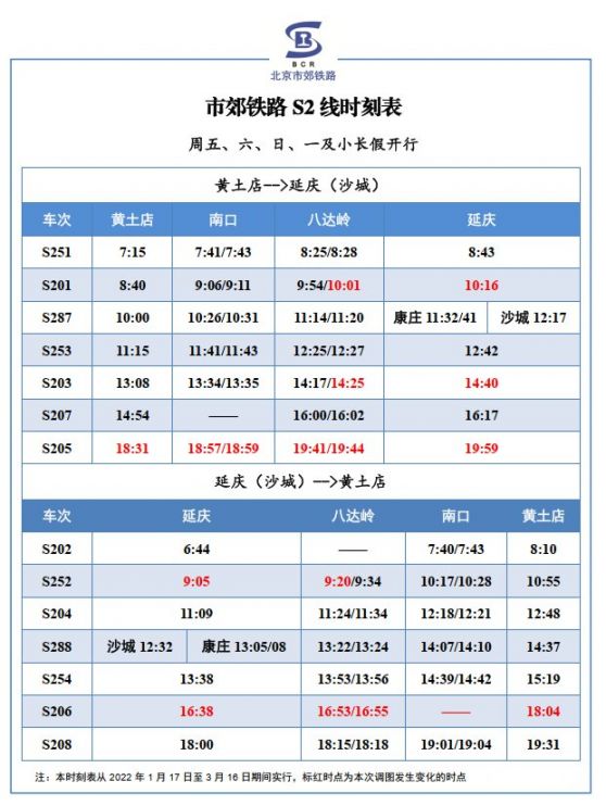 S2号线最新时刻表全面更新发布